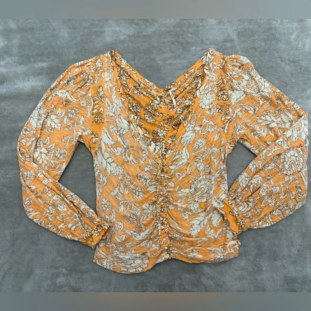 💋FREE PEOPLE BLOOD ORANGE COMBO DEEP V INSIDE OUT STYLE TOP, L - Picture 2 of 5